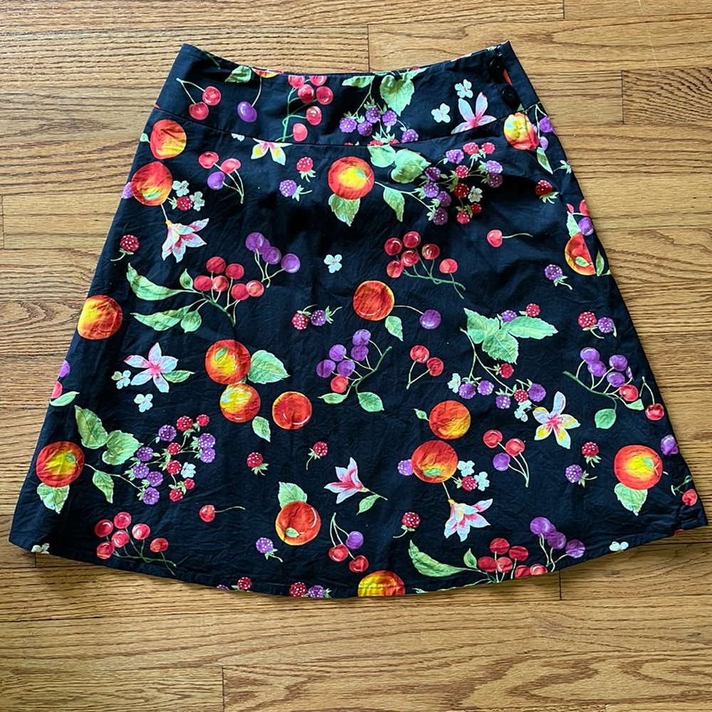 Rafaella Novelty All Over Fruit Print Cotton A-Line Skirt